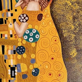 Amazon.co.jp: 秀作手書き油絵 グスタフクリムト 接吻 キス 絵画 額付