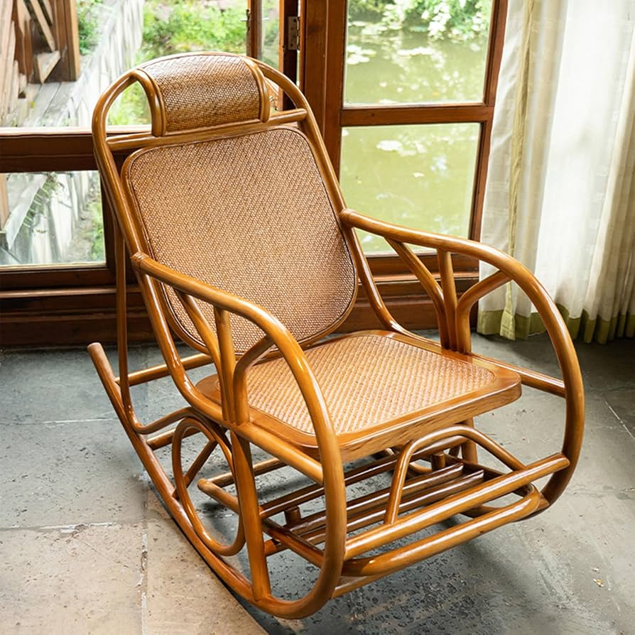 Amazon｜天然籐ロッキングチェアフットレスト付き、籐天然高級アーム