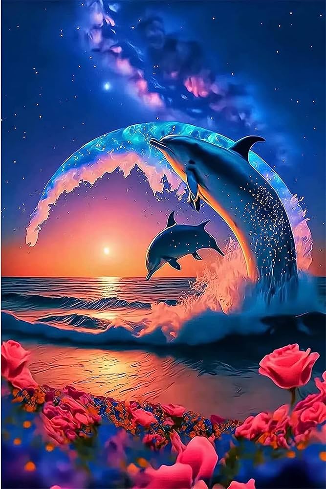 月夜に泳ぐイルカ』パステルヒーリングアート ヒーリングアート◇創生