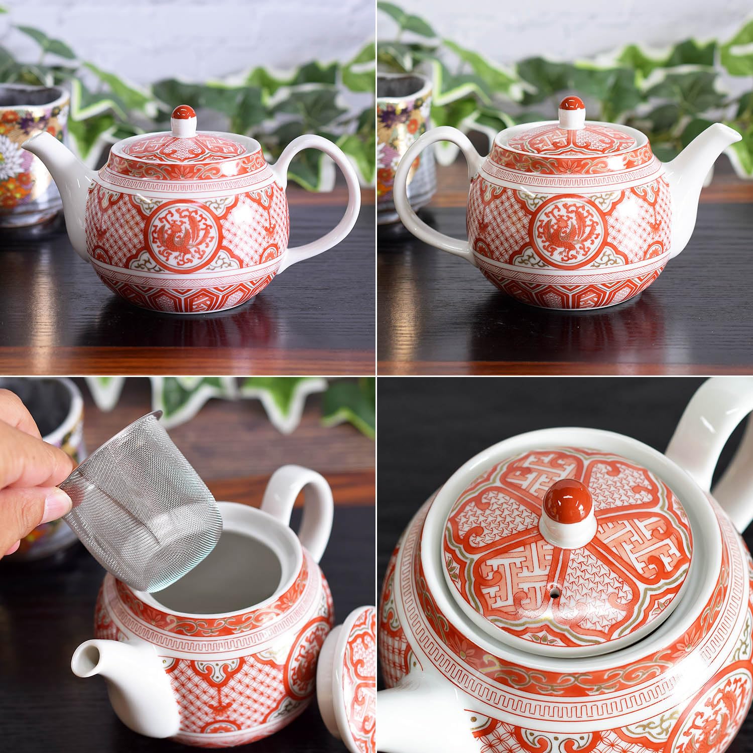 九谷焼 古九谷 赤九谷 馬絵 牛絵 茶器セット 煎茶道具 金彩 共箱有り