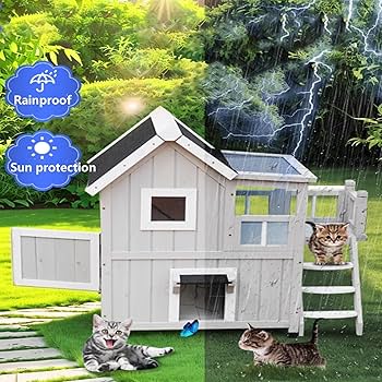 Amazon | 猫 ハウス 屋外用 防水 階段付きキャットヴィラハウス