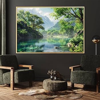 Amazon.co.jp: 絵画 春の山の川の森の風景インテリア 絵画 美しい自然