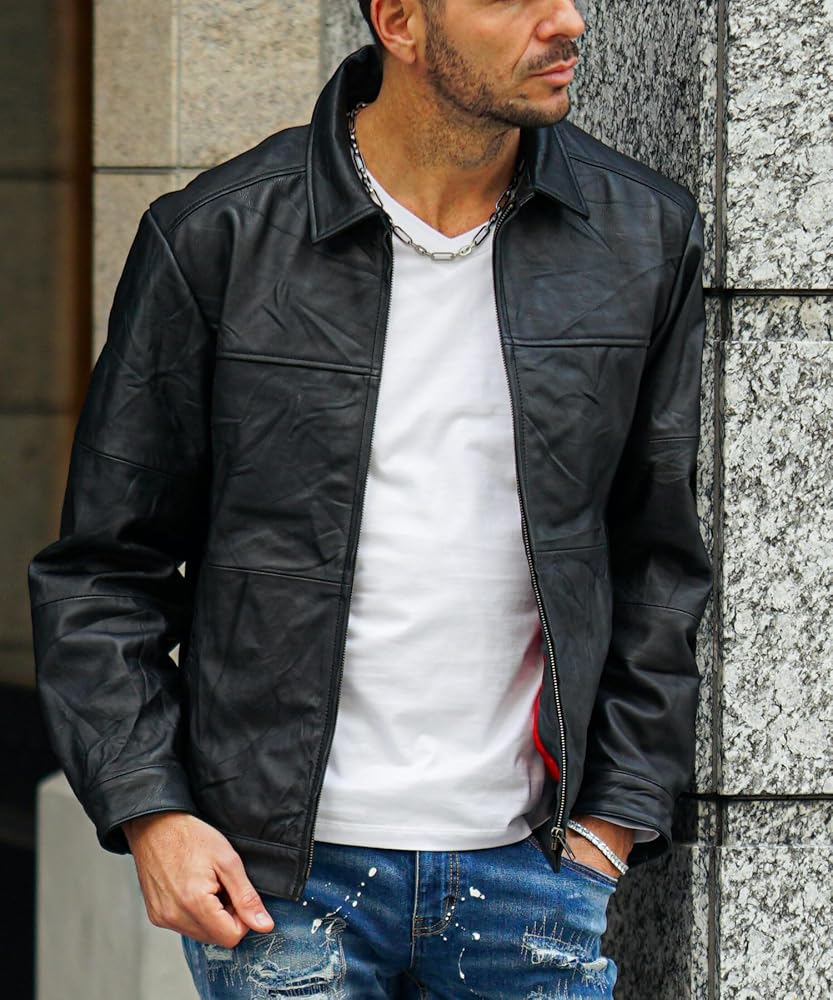 Amazon | 【本革】レザージャケット ライダースジャケット メンズ 革