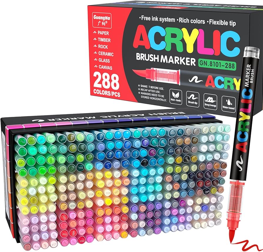 Amazon.com: Guangna 288 Acrylic Paint Markers, Brush Tip Acrylic