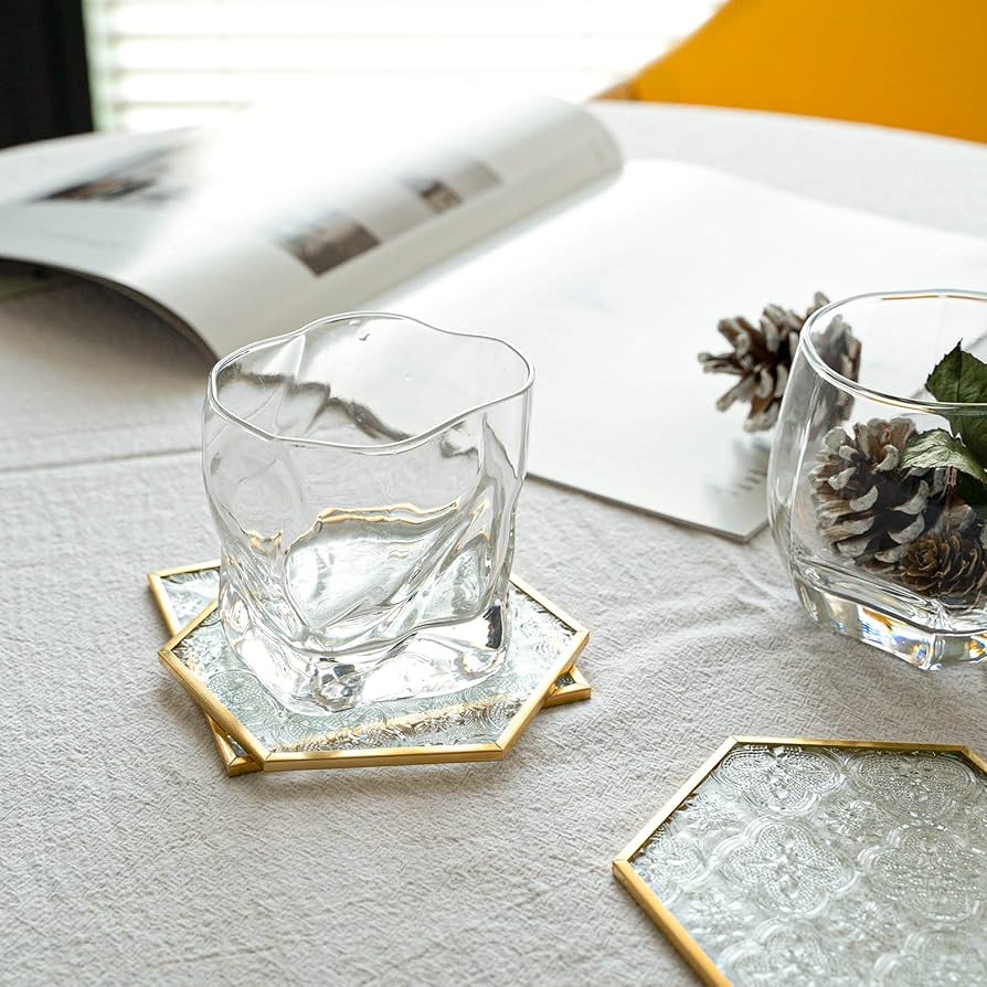 Amazon｜ドリンク用ガラスゴールドコースター 6個 カップコースター