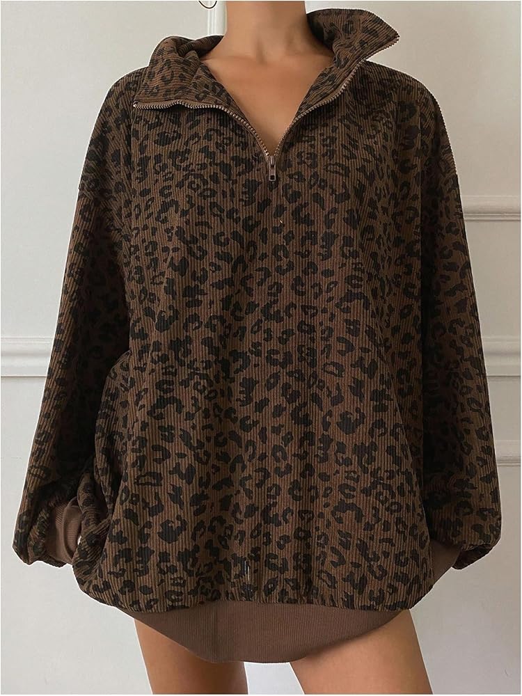 Amazon.com: SOLY HUX Women's Leopard Sweatshirt Half Zip Collar