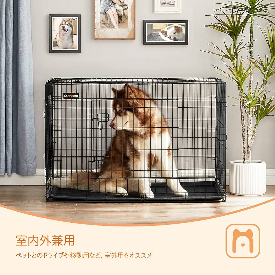 Amazon.co.jp: FEANDREA 犬ケージ 中大型犬用 122x74.5x80.5cm 室内外
