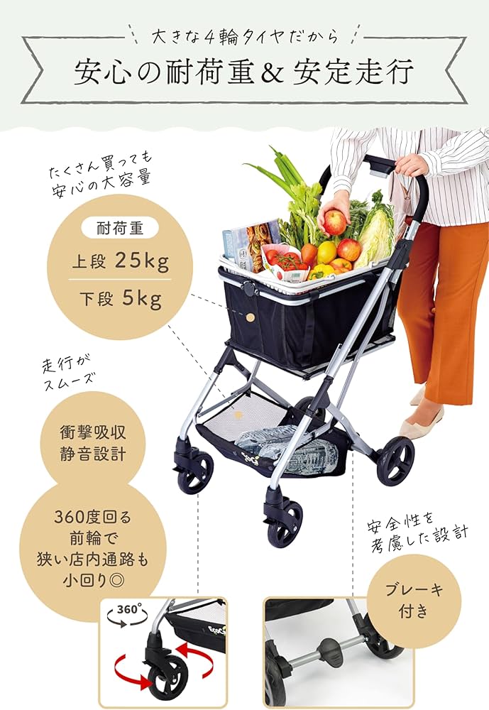 Amazon｜エコカ ショッピングカート 【保冷バッグセット】 折りたたみ