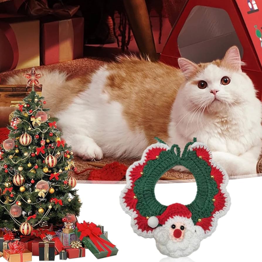 Amazon | クリスマスペットニット首輪 - 猫用クリスマスニット首輪