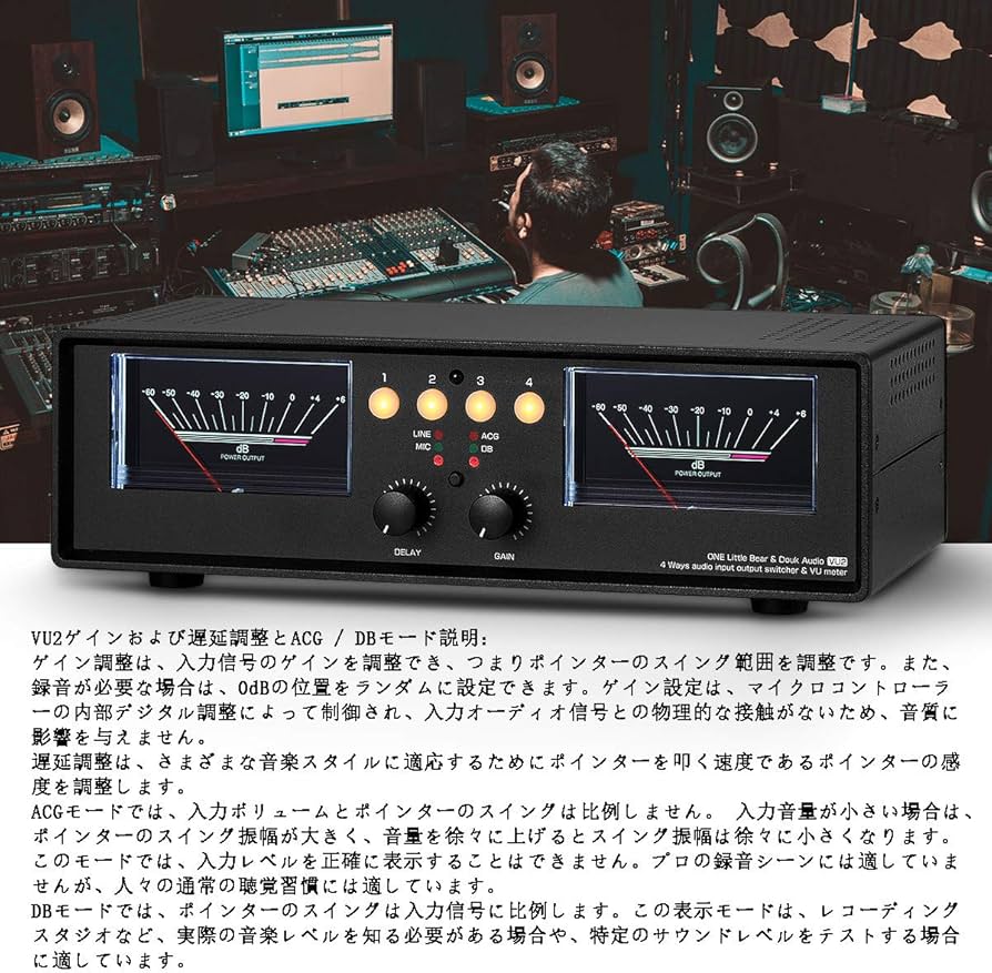 2ゾーンアンプ スピーカーセレクターボックス VUメーター付き オーディオ
