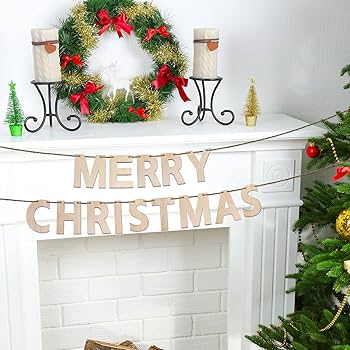 Amazon.co.jp: 木製メリークリスマスバナー 4ピース クリスマス