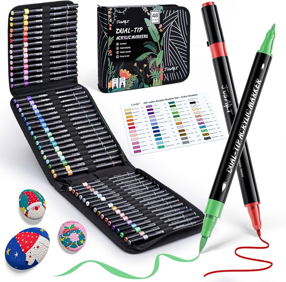 Amazon | JusArt アクリルマーカーペン 48色セット ペイントマーカー