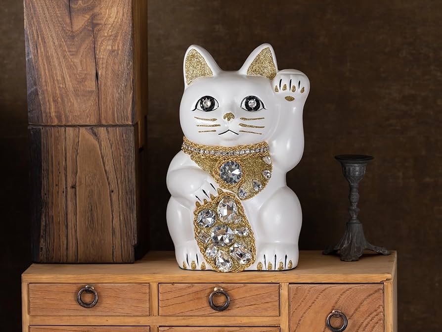 Amazon.co.jp: ご縁猫 ジュエリーキャット(L-SIZE 白 White）左手あげ