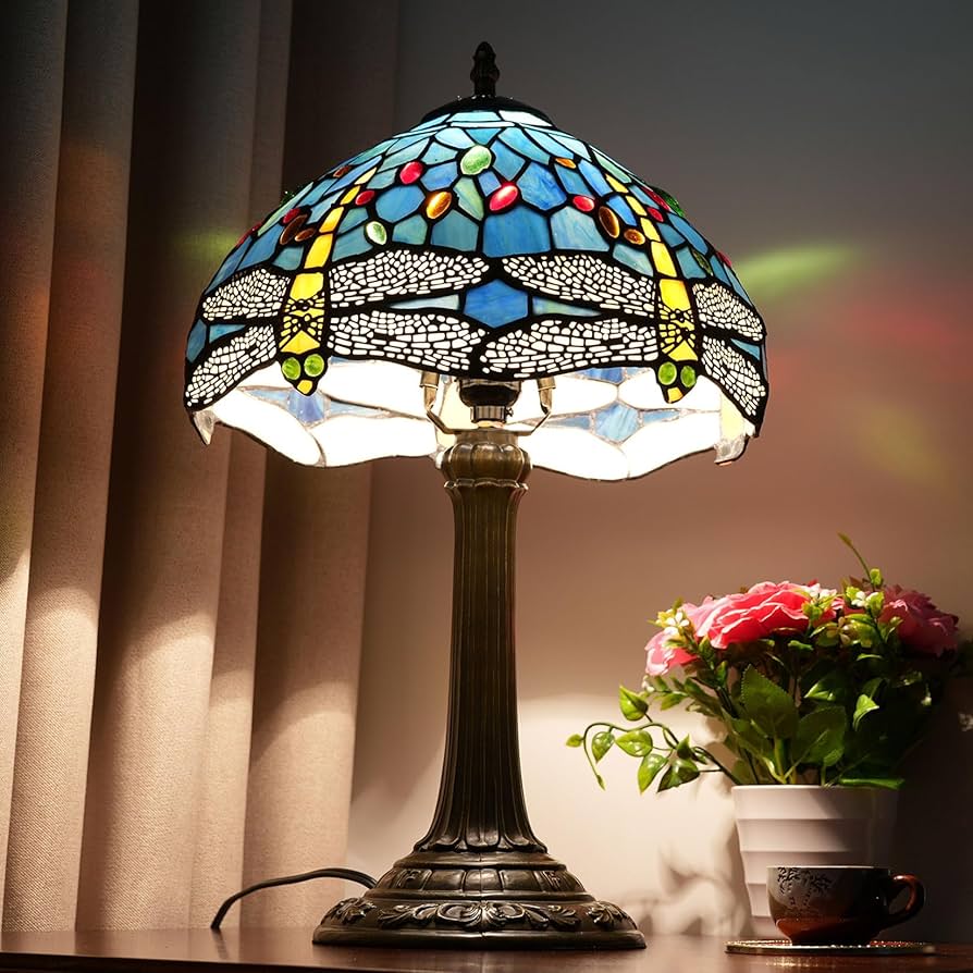 ステンドグラスランプ 8インチ ウィステリア 藤 ブロンズベース