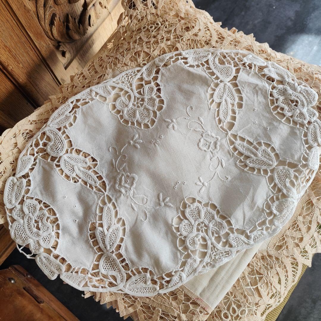 アンティークフランス ノルマンディーレース 花刺繍 アランソン