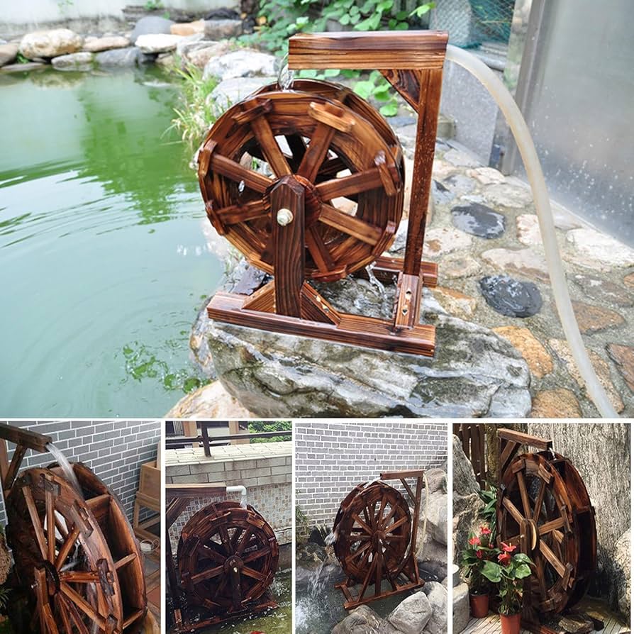 Amazon.co.jp: 水車噴水、屋外装飾用木製水車、プール循環、水車と流水