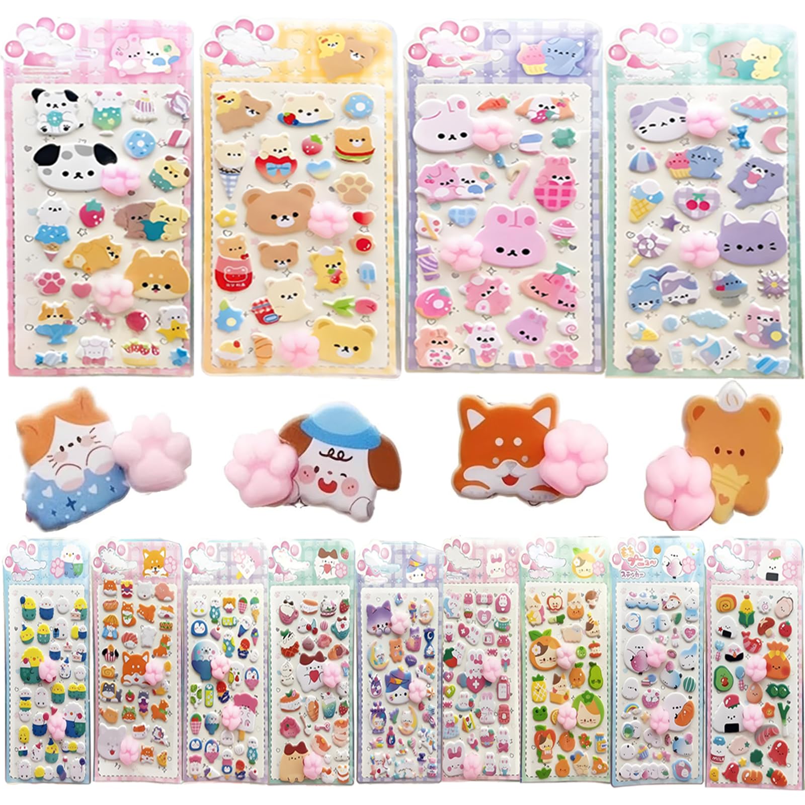 Amazon | マシュマロシール 可愛 肉球 シール ぷくぷく 4枚セット 立体