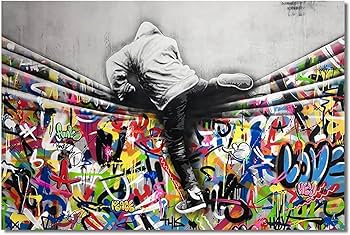 Amazon｜バンクシーグラフィティポスターキャンバス絵画インテリア