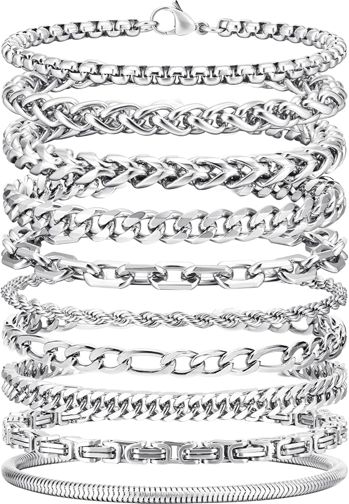 Amazon.com: VNOX Silver Chain Bracelet Set (10pcs), Stainless
