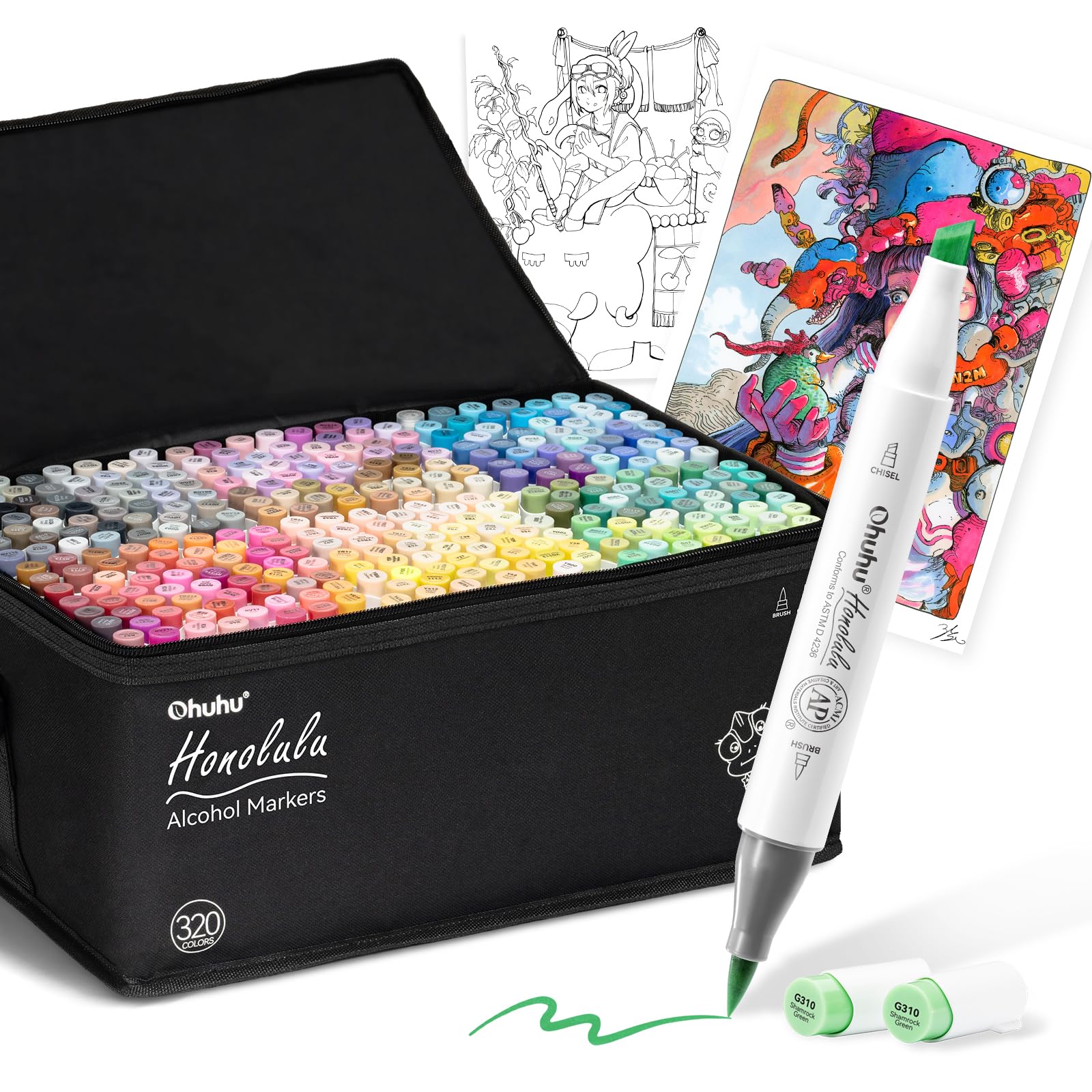 Amazon | Ohuhu マーカーペン 筆タイプ 320色 プロ愛用 イラスト