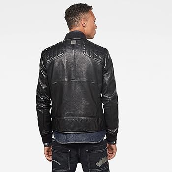 Amazon.co.jp: [ジースターロゥ] レザージャケット スリム メンズ 黒