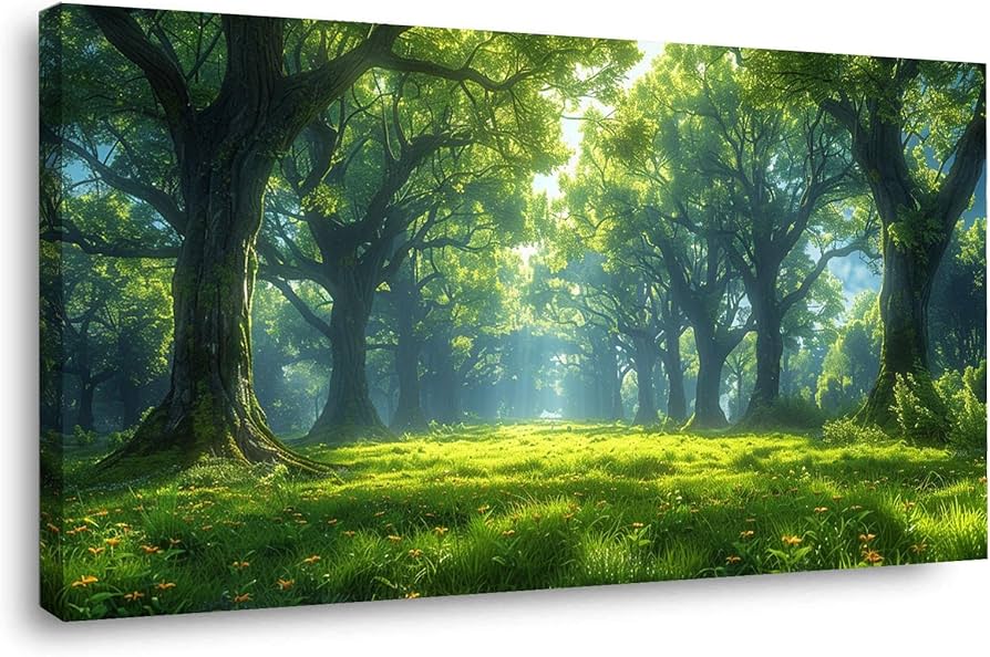 真作】絵画 油彩12号 深緑の森とせせらぎ 自然美のアート 森林風景