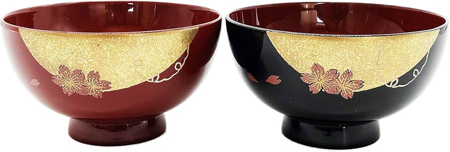 Amazon.co.jp: 大藤漆器店 輪島塗 夫婦汁椀 黒内朱・朱 雪月花蒔絵