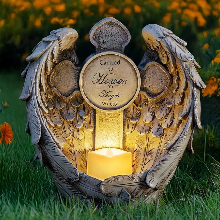 Amazon.com: 12“ Angel Wings Embracing Cross Solar Flameless LED