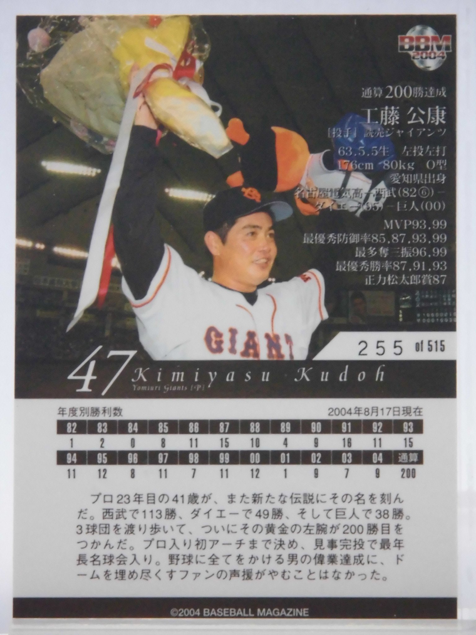 BBM 工藤公康200勝達成記念カード