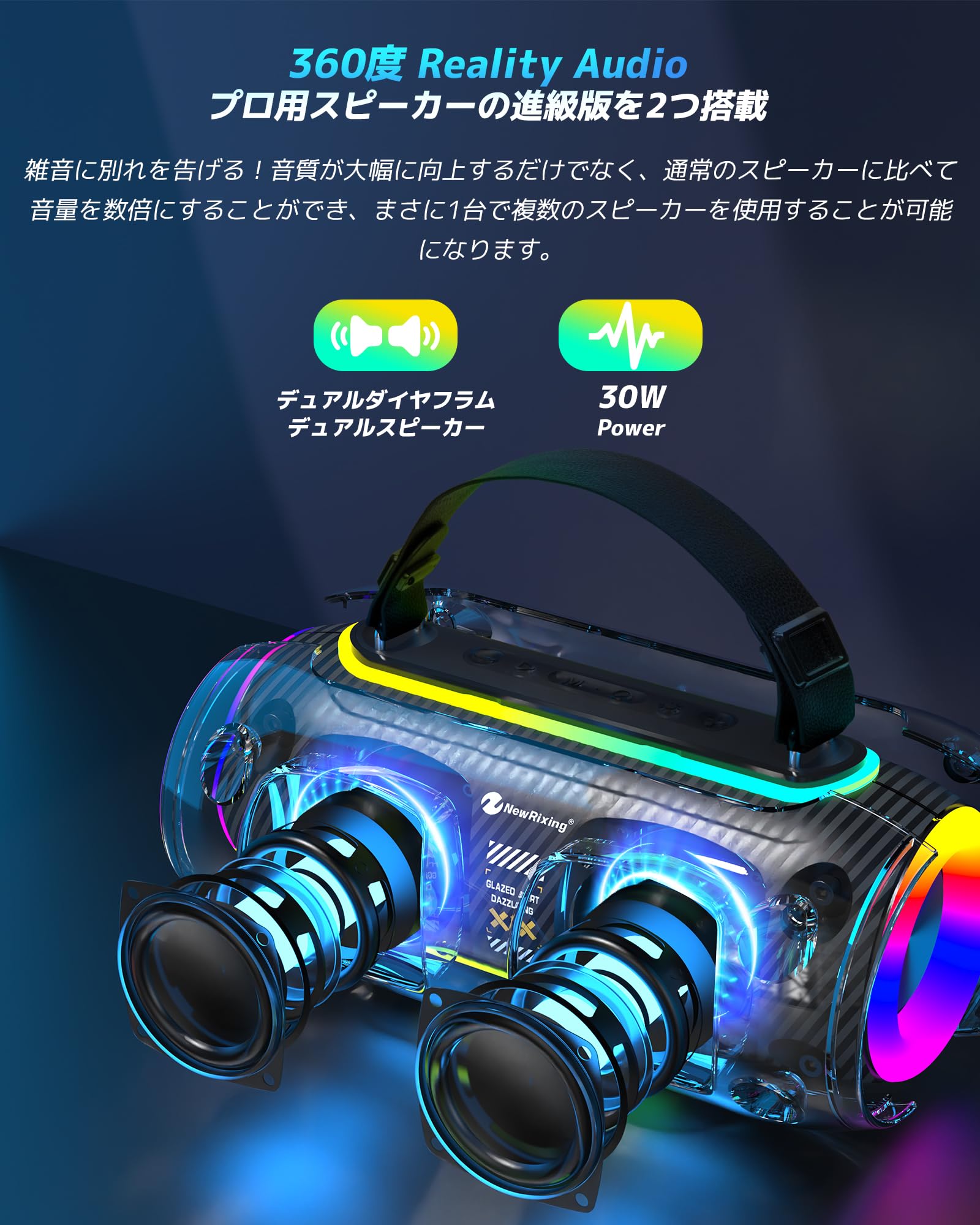 NewRixing ワイヤレススピーカー 30W NewRixing 30W Bluetooth Speaker