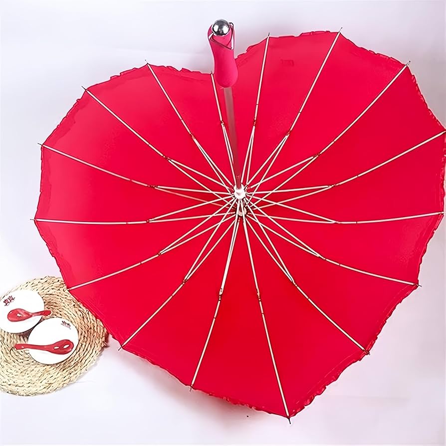 Amazon.com: KXCFCYS Forever Love Parasol Lace Heart-shaped Red