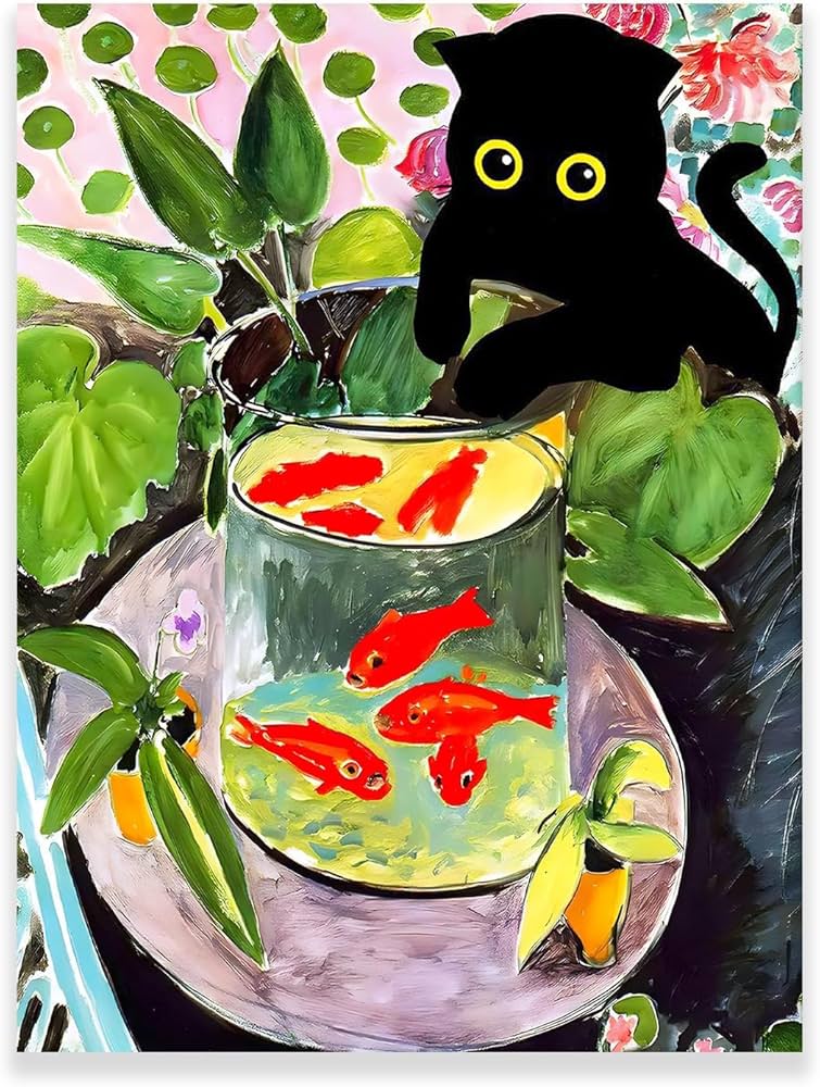 Amazon.co.jp: マティス猫の壁のアートアンリマティス金魚と猫の