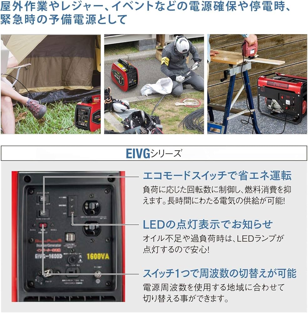 Amazon | [ナカトミ] インバーター発電機 定格出力0.9kVA 正弦波 50Hz