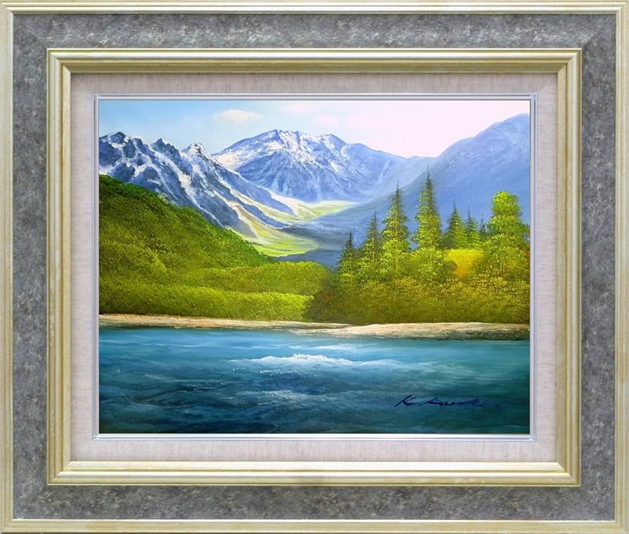 風景画 油彩画 金色フレーム 約40cm x 50cmアクリル 風景画 油彩画