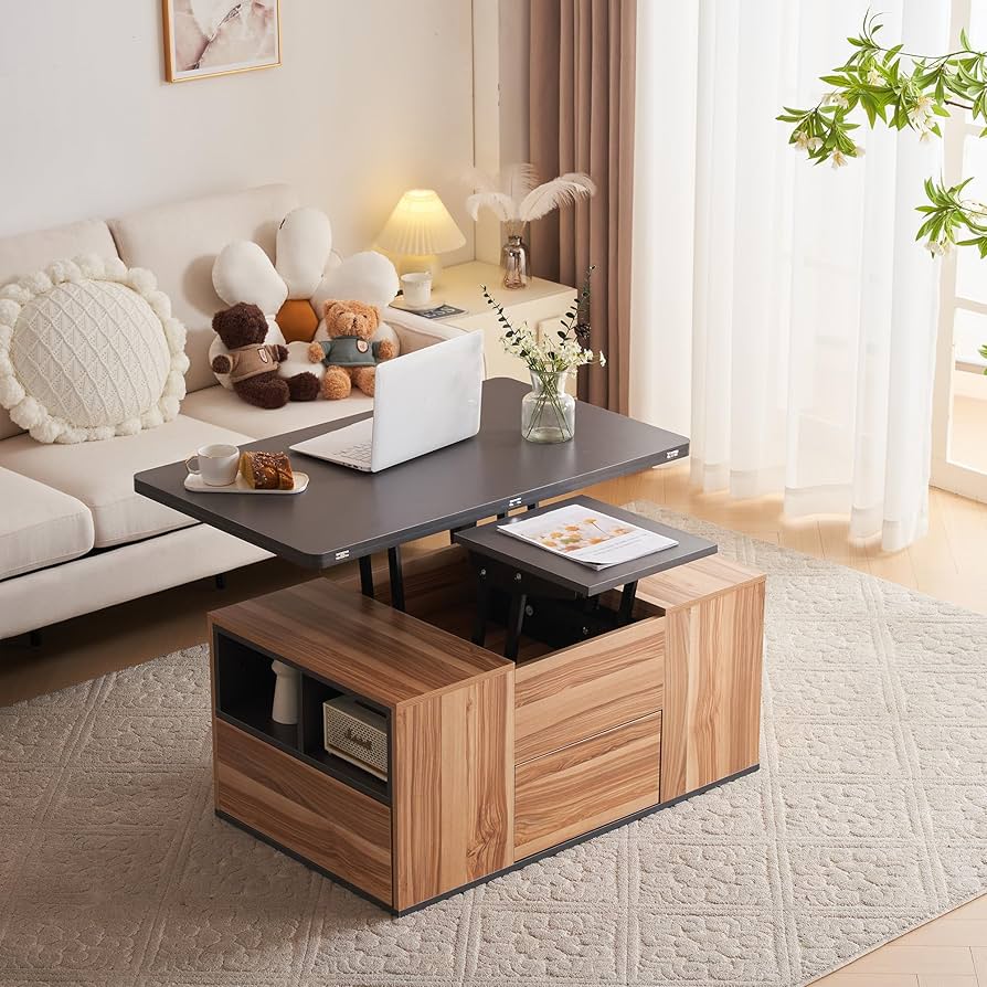 Amazon.co.jp: IKIFLY センターテーブル 昇降式 ローテーブル 収納棚