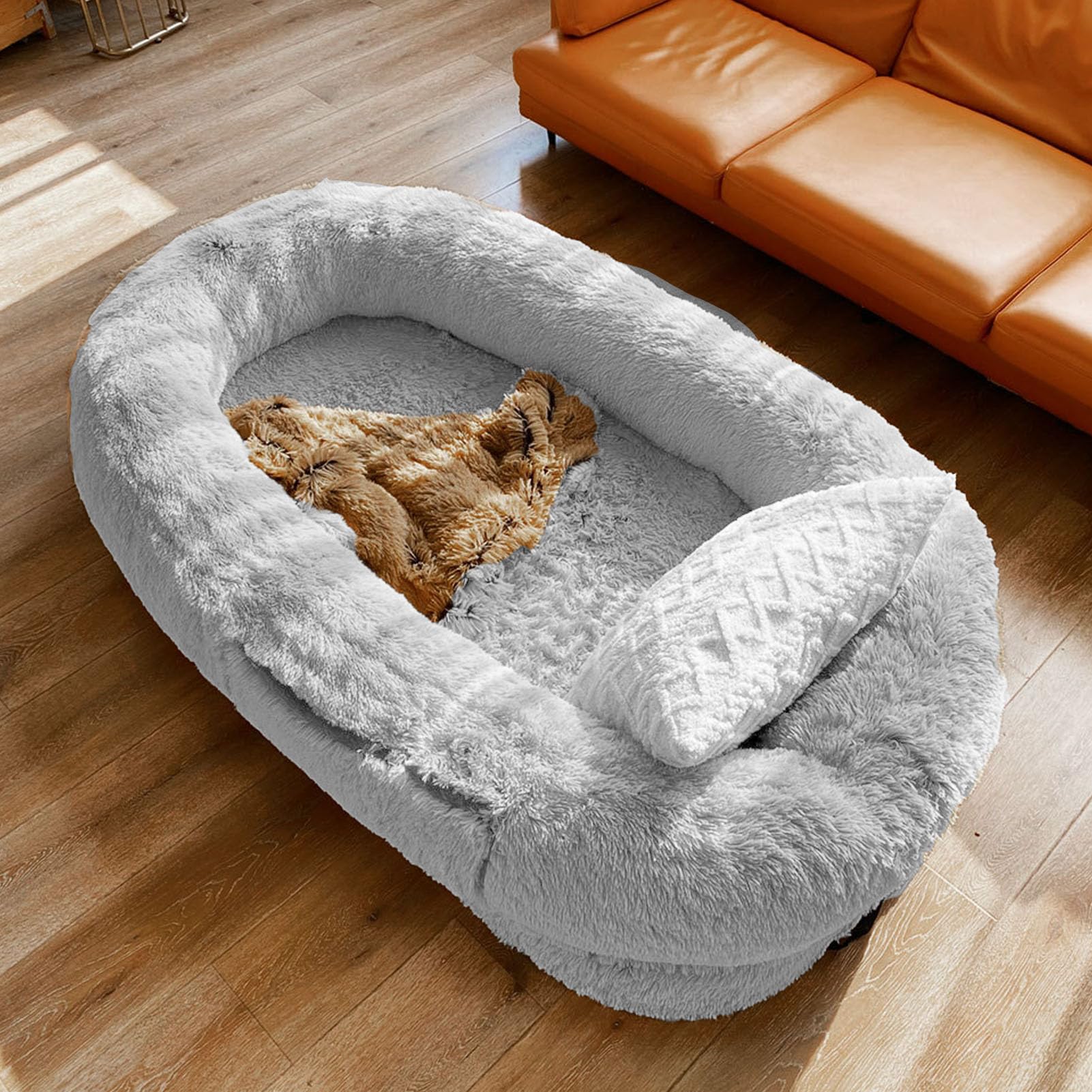 Amazon | ふわふわヒューマンドッグベッド 丸型 ダークグレー