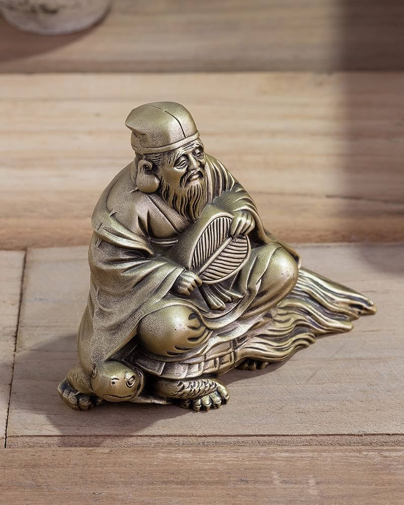 即決!骨董置物七福神寿老人金属製昭和レトロアンティーク記念品記名あり