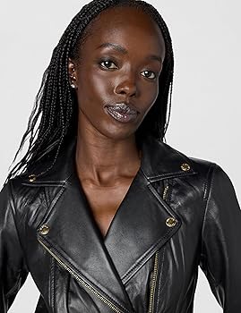 Michael Kors Women's Leather Moto Jacket, Black, XS at Amazon