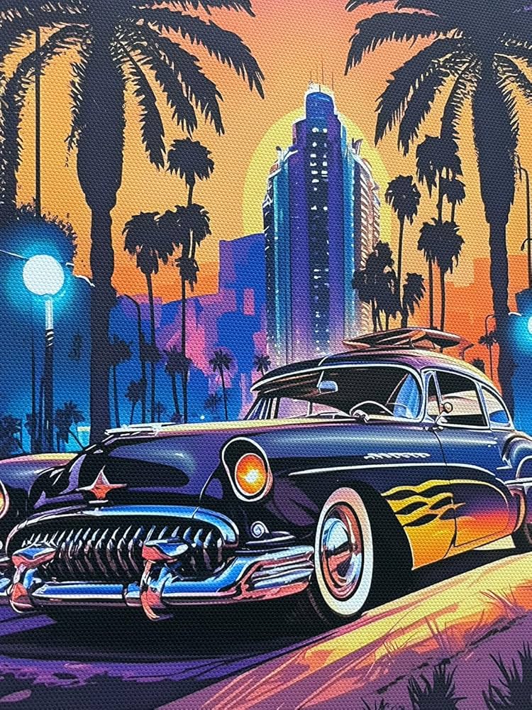 Amazon.co.jp: アメ車 ポスター キャンバス ムーンアイズ ホットロッド