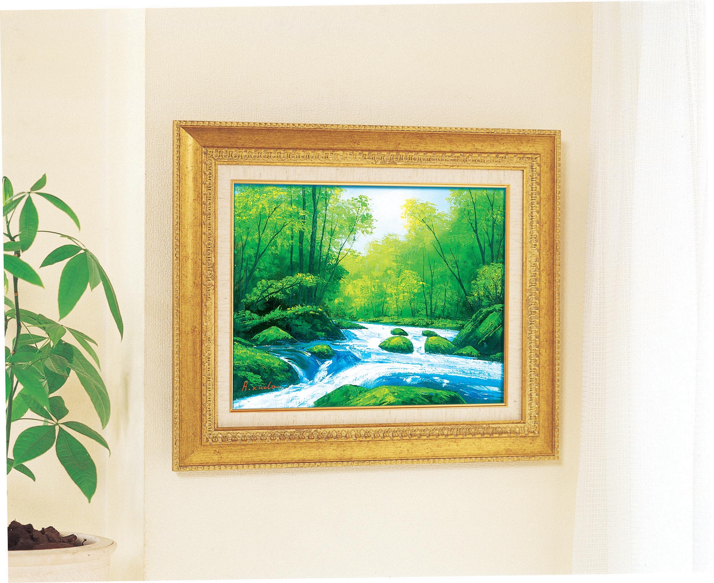 絵画インテリア 額付( 青緑＋金色の枠 ) 油絵 F6-080112 人物女性像