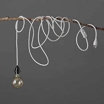 BRIGHTTIA White Plug-in Swag Pendant Light Fixture - Lamp Shade