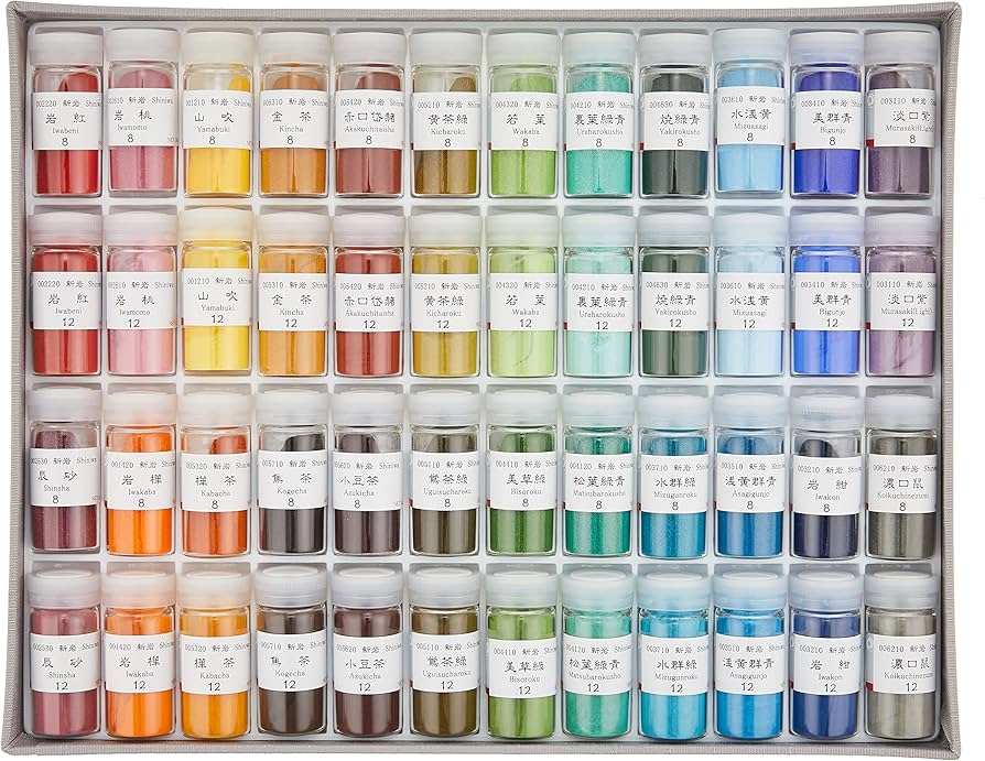 日本国画天然岩絵具鉱物颜料48色入りセット