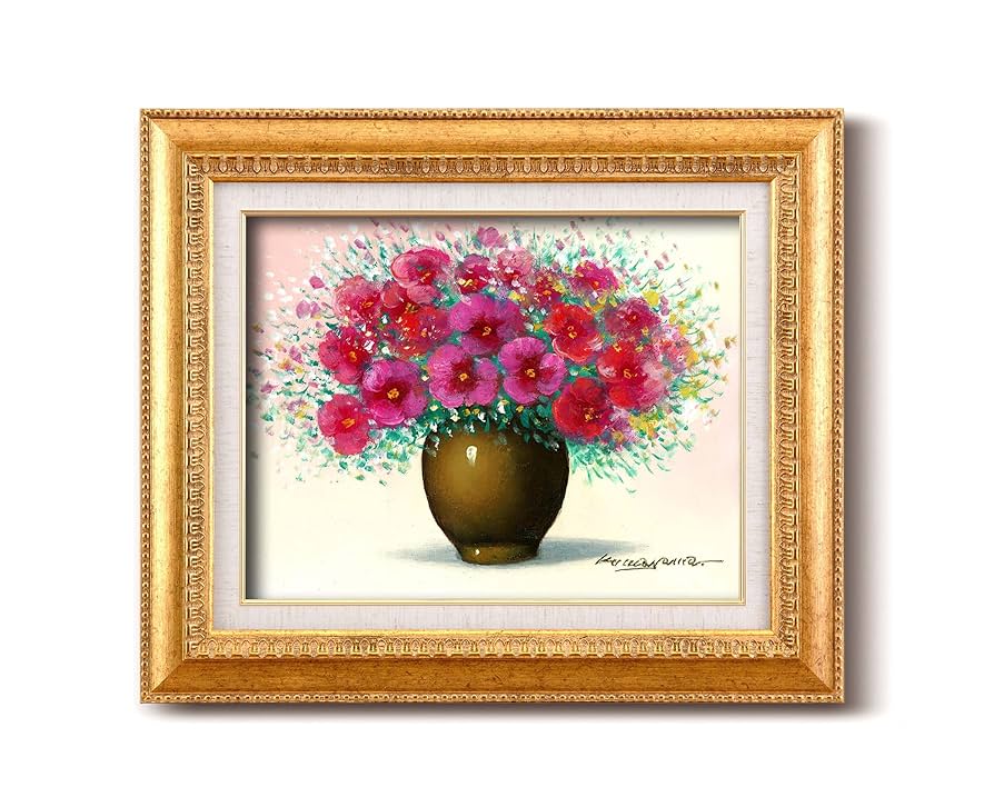 油絵 専用 赤い鳥の家族と赤い花 油絵 専用 赤い鳥の家族と赤い花