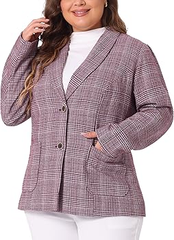 Agnes Orinda Plus Size Plaid Blazer for Women Lapel Jacket Work