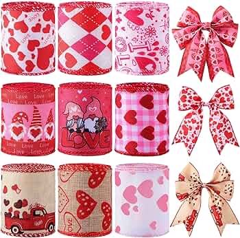 Amazon.com: Waydress 9 Rolls Valentine's Day Wired Edge Ribbon for