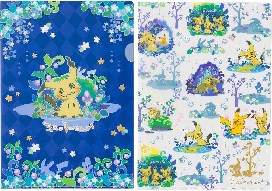 ピカチュウ、ミミッキュムンククリアファイル 2枚+マイクロファイバー1