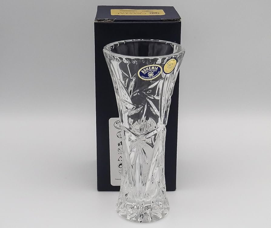 希少】ボヘミアグラス 22．5㎝ エナメル盛 スズラン紋 花瓶