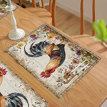 Amazon.com: Farmhouse Rooster Placemats Set of 4 Rustic Chicken