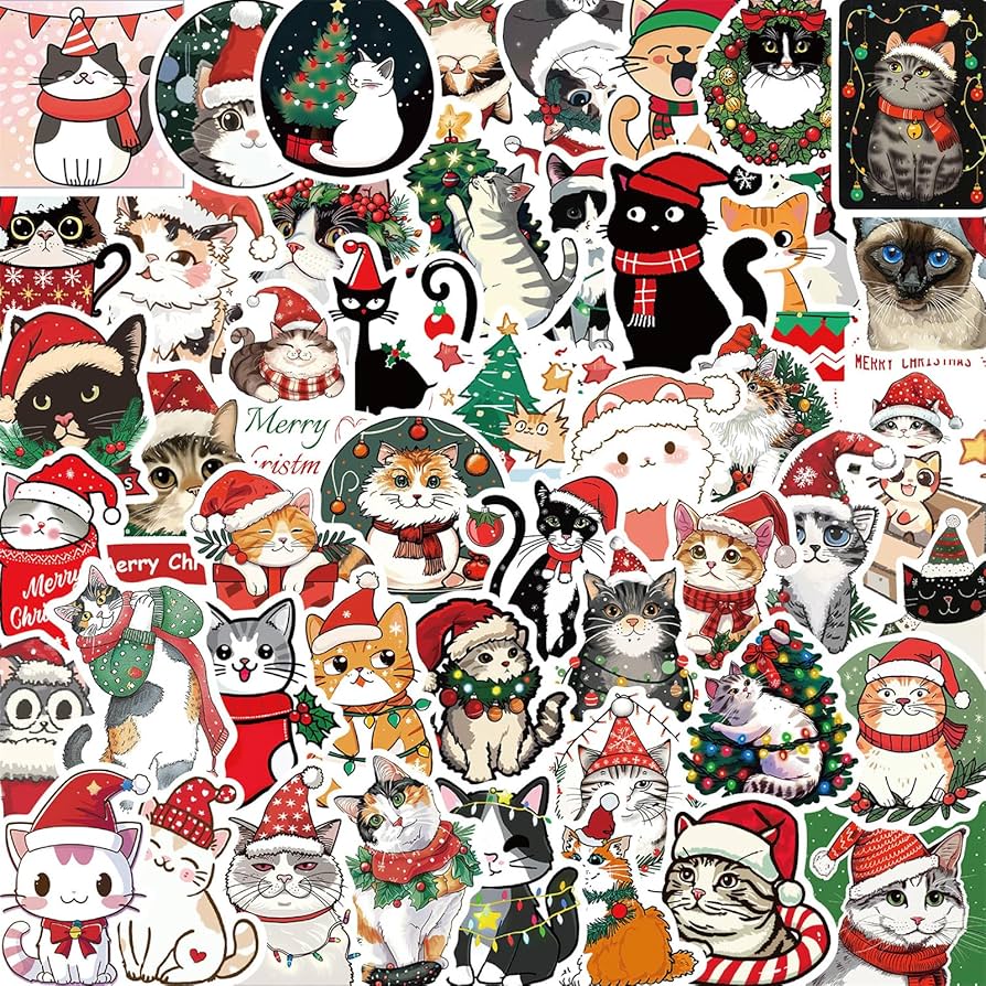 Amazon.co.jp: クリスマス 猫 ステッカー 50枚 かわいい 面白い
