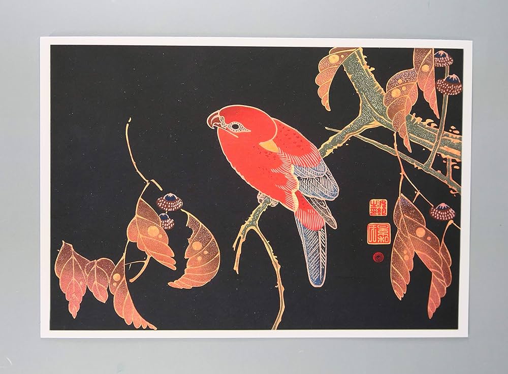 Amazon.co.jp: BiblioArt Series 伊藤若冲「櫟（くぬぎ）に鸚哥